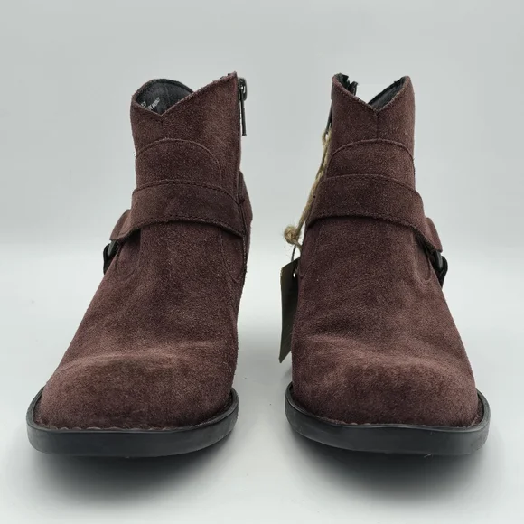 NWT Born Carmel Harness Suede Ankle Booties, Burgundy/Wine, Women's Size 6 - Picture 5 of 16